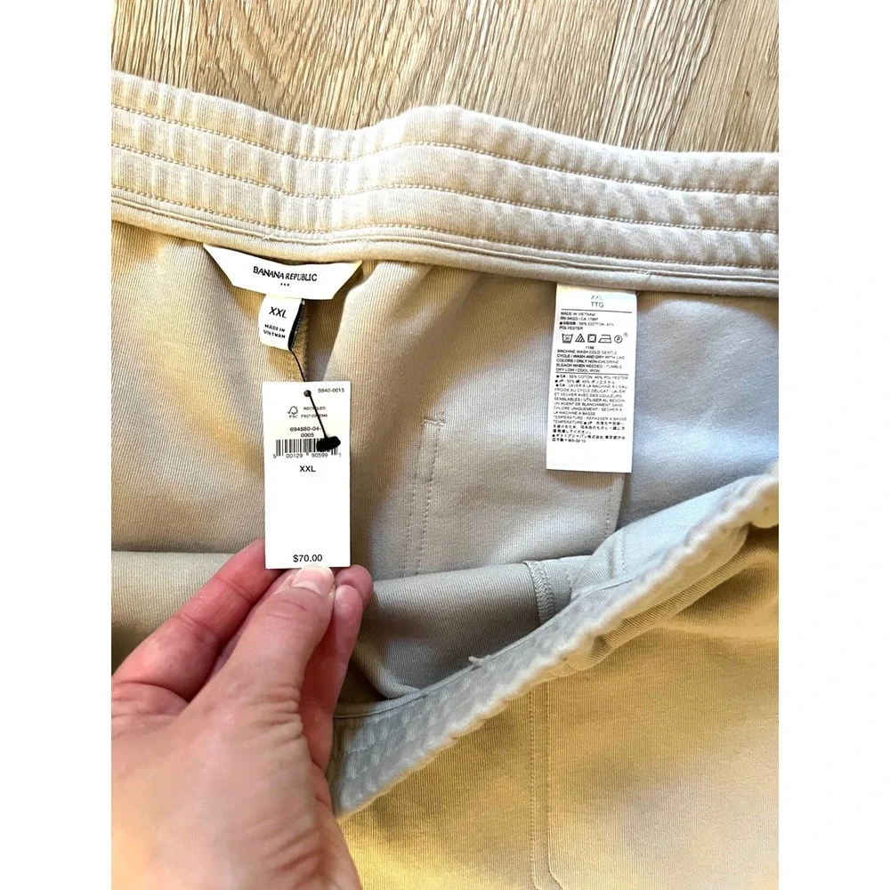Banana Republic XXL Wide Leg Ankle‎ Pant Beige Cotton Blend Elastic Waist NWT